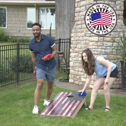 Slick Woody's Professional-Grade Cornhole Boards - 4'x2' Solid Wood Regulation Woodgrain Flag Bean Bag Toss Game with 8 Resin Filled Bags - color: Bear Mountain