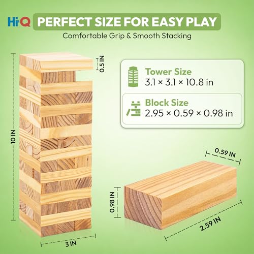 Tumbling Tower Blocks - 48 Piece Wooden Stacking Toy, Classic Balance Tower Game - Stack Tower Game for Kids & Adults, Family Party Fun Block Stacking Game Ages 6+ - color: Wood