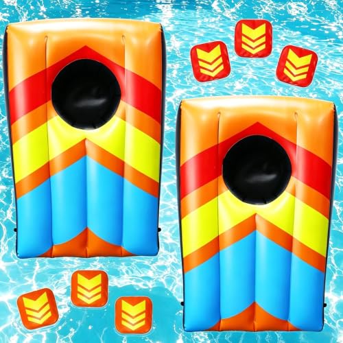 TOY Life 2 Sets Inflatable Pool Games Toys, Pool Cornhole Game Floating Toys for Adults Family, Water Games for Adults, Bean Bag Toss Game for Swimming Pools - color: Orange&Blue