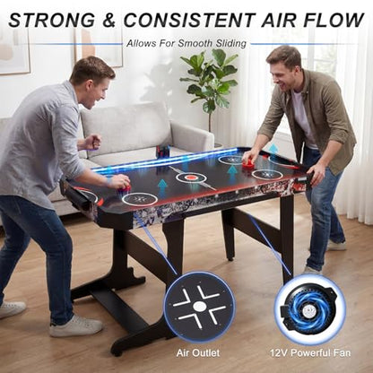 RAYKEEP 57 Inch Foldable Air Hockey Table with LED Lights, Indoor Arcade Game Table w/ 2 Pushers, 2 Pucks, Powerful 12V Motor for Kids & Adults, Home Game Room Office
