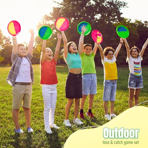Toss and Catch Ball Game Set, 4 Paddles and 4 Balls Outdoor Paddle Catch Game for Kids, Backyard Beach Pool Yard Toy, Summer Birthday Gift for Boys Girls Ages 4-12 - color: Green Blue+yellow Red