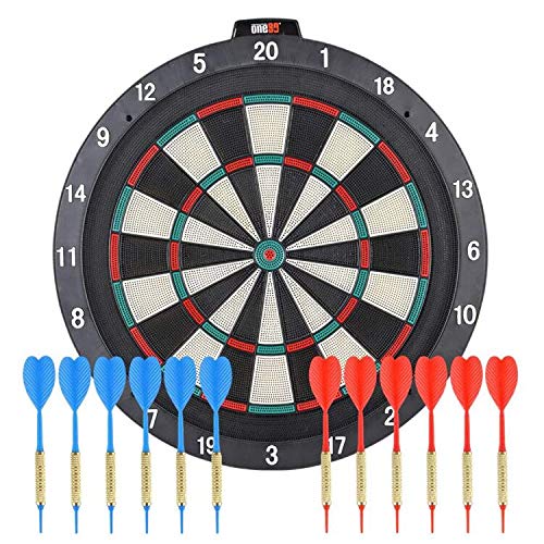 ONE80 Dartboard 18' Plastic Board with 12 Soft Tip Darts, 20 Extra Tips, Mounting Kit - style: S Dartboard I
