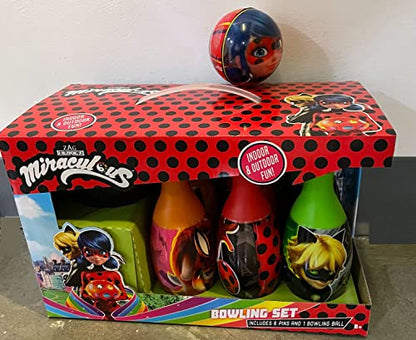 What Kids Want Miraculous Ladybug Bowling Set - Superheroes Bowling Set for Kids, Fun Indoor and Outdoor Bowling Game for Kids, for Birthday Parties, Games and Play Dates - 7 Pieces Set