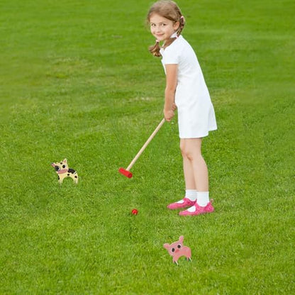 TOYANDONA Kids Croquet Set, Cartoon Wooden Animal Croquet Set Funny Lawn Games for Boys Girls