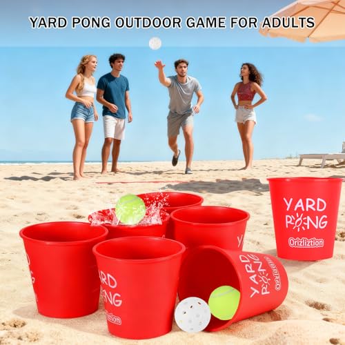 Giant Yard Pong Outdoor Game – 12 Premium Buckets & 4 Balls, Yard Toss Throwing Game for Adults & Family, Beach Camping Tailgating Lawn Party, Portable Durable Carry Bag