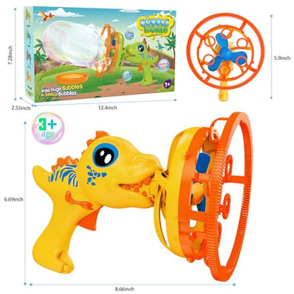 IFLOVE Dinosaur Bubble Gun for Kids 3-8, Bubble Machine Blower Toy (Yellow) | Bubble-in-bubble effect， Easy-Grip Dinosaur Bubble Gun Fills Summer Playtime and Party Favors With Colorful Bubbles - color: Yellow