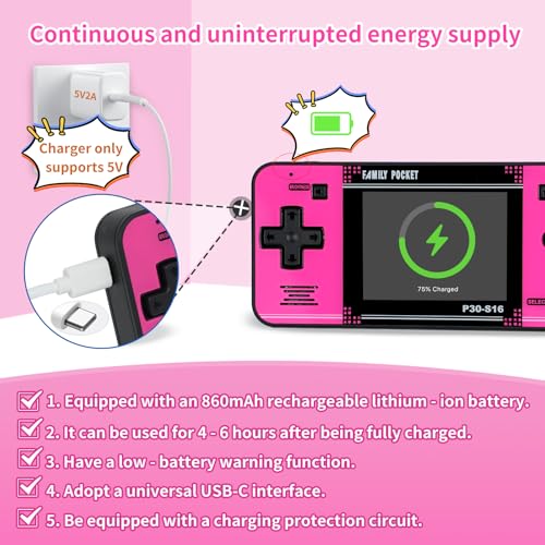 Handheld Game for Kids -Preloaded 220 Retro Video Games, Portable Gaming Player with Rechargeable Battery 3.0" LCD Screen, Mini Arcade Electronic Toy Gifts for Boys Girls (Black+Pink) - style: Black+Pink