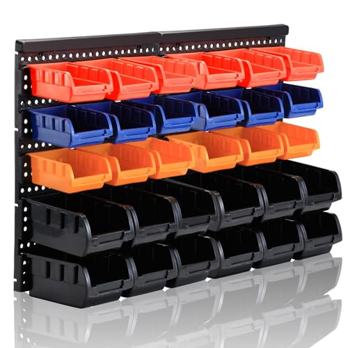 MULSAME Wall Mounted Storage Bins Parts Rack 4 Colors Bin Organizer Garage Plastic Shop Tool, Garage Organizers and Storage (Style-Classic) 25.2"*16.2" - size: 25.2"*16.2", style: Classic