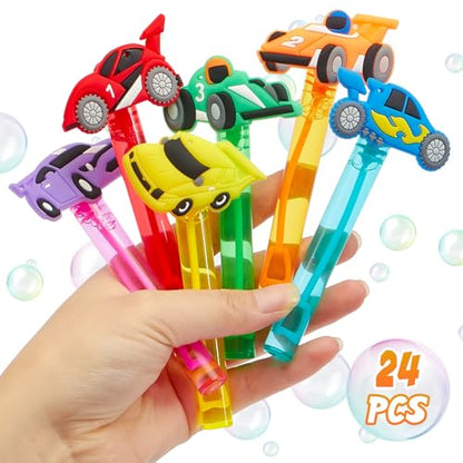 Winrayk Race Car Party Favors, 24Pcs Cars Themed Mini Bubble Wands for Kids Bubbles Bulk with Detachable Topper (6 Styles & Colors), Summer Pool Beach Birthday Supply Goody Bag Stuffer Classroom Prize - style: Race Car