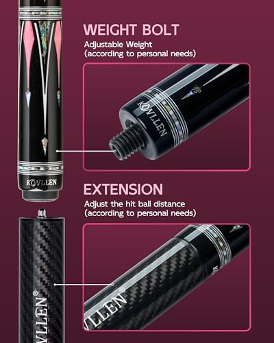 KONLLEN KL-KB Low Deflection Maple Billiards Cue Pool Cue Stick Real Wood Abalone Shell Inlay Wrapless 12.5mm Tip - color: AK-KB-3-set3