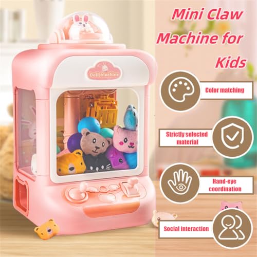 Mini Claw Machine for Kids, USB Claw Machine Arcade Game with Sound, Mini Plush Toys and Music, Christmas Party Birthday Toys Gifts for Kids, Girls, Boys (Pink Rabbit)