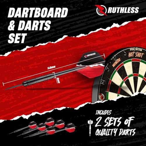 Ruthless Home Darts Centre with or Without LED Light Options | Home Dart Board Centre Including Cabinet, Dartboard and 2 Sets of Darts. - style: Black