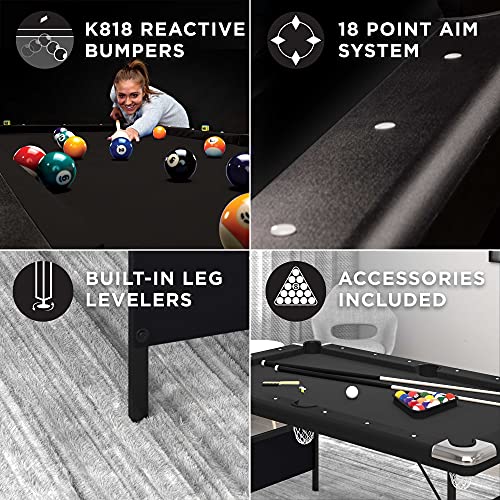 Fat Cat Trueshot 6 Foot Foldable Pool Table, Folding Billiard Table with Leg Levelers, K-818 Bumpers, Space Saving Design, Includes Cues and Balls