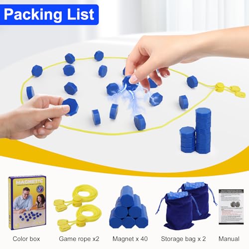 Upgraded Magnetic Chess Game with 40 Magnetic Stones & 2 Adjustable Ropes – Portable Strategy Game for Family Night, Travel, Party Toy STEM/Logic/Strategy Games for Kids & Adults, (Blue) - color: Blue