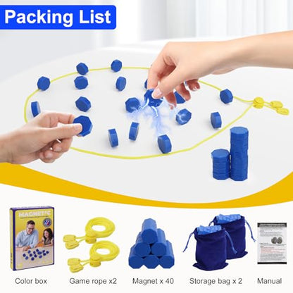 Upgraded Magnetic Chess Game with 40 Magnetic Stones & 2 Adjustable Ropes – Portable Strategy Game for Family Night, Travel, Party Toy STEM/Logic/Strategy Games for Kids & Adults, (Blue) - color: Blue