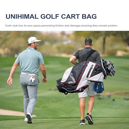 uniHimal 14-Way Golf Cart Bag with Organizer Divider & Rain Cover - color: Black-White