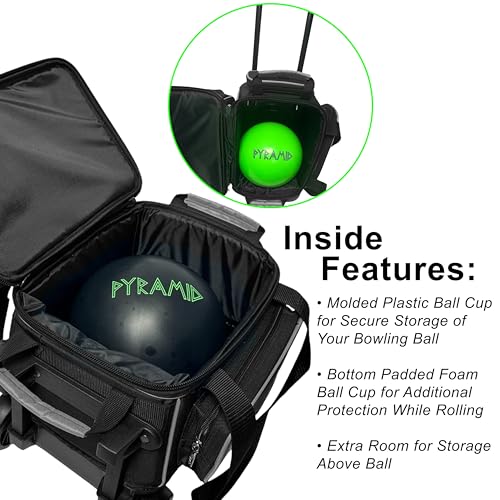 Pyramid Path Pro Deluxe Single Roller Bowling Bag With Separate Shoe Compartment (Up To US Mens Size 11), 2 Large Accessory Pockets, Padded Foam Ball Insert, Lifting Handles and Locking Square Handle - color: Pro Purple/Hot Pink