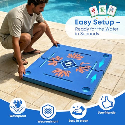 34Inch Foldable Floating Mahjong Table for Pool–Extra-Thick Float Board Water Game Tray Floater Mahjong Table Portable for Adults,Swimming Pool & Hot Tub,Poker,Card Games,Dominoes,Scrabble,Lake,Beach