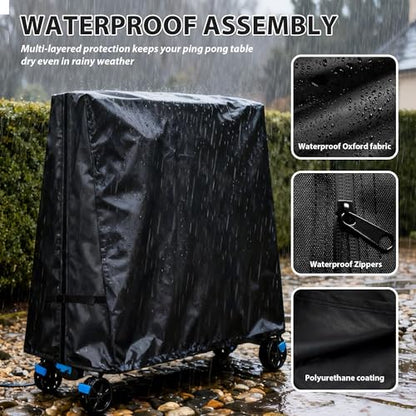 Ping Pong Table Cover Heavy Duty 600D Oxford Waterproof Outdoor Table Tennis Cover Universal for 9x5 FT Foldable Tables, Windproof Buckles, Side Zip Opening, All Weather Protection - size: Folded