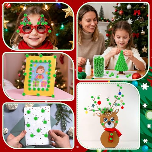 SEPGLITTER 1000 Pcs Mini Christmas Green Glitter Pom Poms Balls for Crafts | 1cm Mini Size, Green Tinsel Puff Balls, DIY Crafts Making, Handmade Projects, Christmas St. Patricks Party Supplies Decor - style: Glitter Green Style