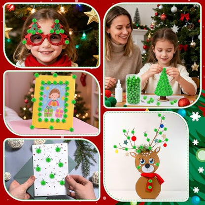 SEPGLITTER 1000 Pcs Mini Christmas Green Glitter Pom Poms Balls for Crafts | 1cm Mini Size, Green Tinsel Puff Balls, DIY Crafts Making, Handmade Projects, Christmas St. Patricks Party Supplies Decor - style: Glitter Green Style