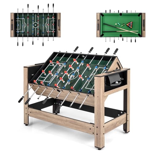 Goplus 2-in-1 Swivel Multi Game Table, 48” Combo Game Table with Foosball & Pool for Adults, Indoor Outdoor Combination Arcade Table for Home Game Room Party - style: 49" x 24" x 32"