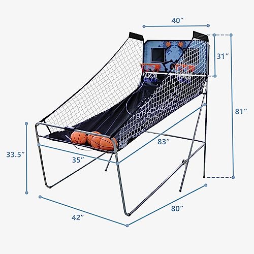 LEMY Folding Arcade Basketball Game Indoor, Dual Shot Sport 2 Player with Electronic Scoring System & 4 Balls