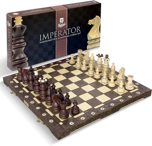 Wegiel Imperator 21-Inch Luxury Wooden Chess Set for Adults and Kids - Handcrafted from Premium Beech and Birch Wood - Unique Folding Design with Chess Piece Storage, Brown,Imperator - Brown - color: Imperator - Brown
