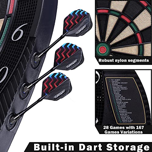 Turnart Electronic Dart Board - Dart Board Electronic Scoreboard for 16 Players - 6 Darts Plastic Tips 50 Soft Tips LED Display Power Adapter Throw Line