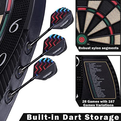 Turnart Electronic Dart Board - Dart Board Electronic Scoreboard for 16 Players - 6 Darts Plastic Tips 50 Soft Tips LED Display Power Adapter Throw Line