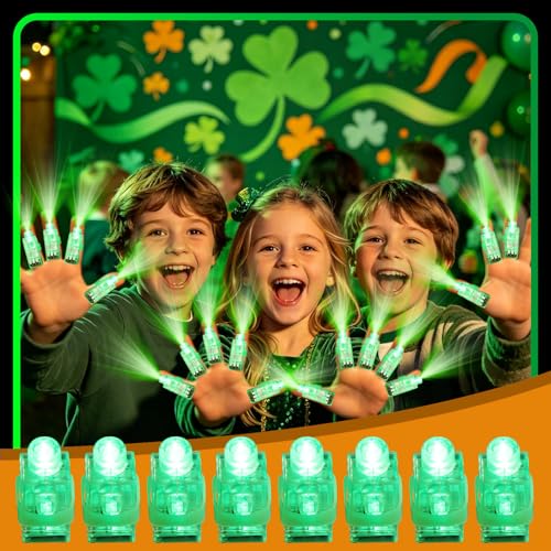 100pcs Green Finger Lights, Glow in the Dark Flashlights for Kids, St. Patrick Party Favors, LED Rave Laser Toys for Christmas Party, Classroom Prizes Carnival Birthday Concert Accessories - style: Green-100