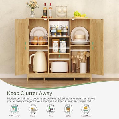 Iwell Rattan Storage Cabinet with 4 Adjustable Shelves, Coffee Bar Cabinet, Sideboard Buffet for Kitchen, Living Room, Entryway, Natural - color: Natural