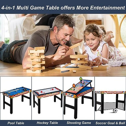 15-in-1 Multi Game Table, 48" Combo Game Table for Kids, Adults, Combination Game Table Set for Home, Game Room w/Foosball, Hockey, Pool Table, Ping Pong, Basketball, Shuffleboard - color: 4 in 1