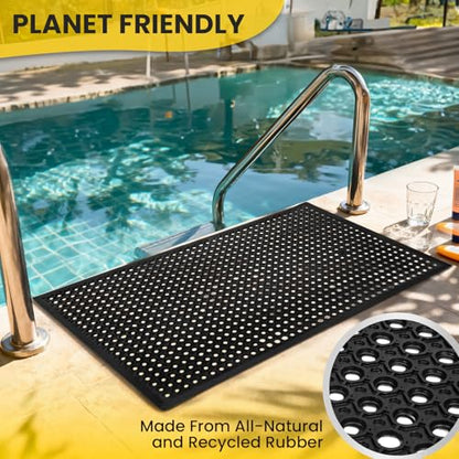 Rubber Door Mat with Holes, 36"x60" Rubber Floor Mat, Heavy Duty Floor Mats for Garage Floor Outdoor Restaurant Kitchen Bar (Black) (36"x60") - size: 60"L x 36"W x 0.4"Th