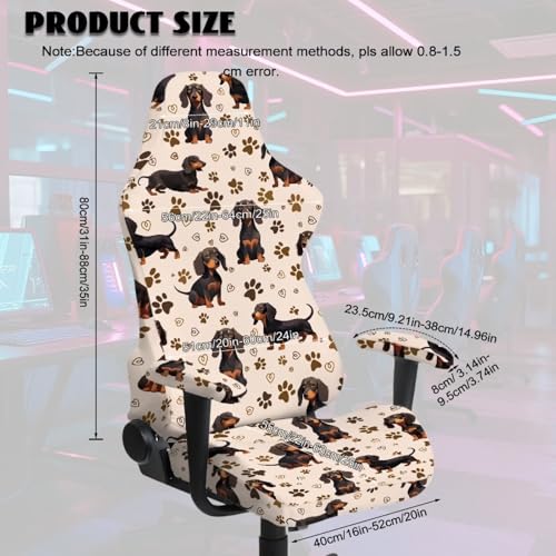 Gaming Chair Cover Set with Armrest Covers Stretch Decorative Racing Office Reclining Chair Cover Scratch-Resistant Computer Armchair Slipcover, Dachshund Dog Paw Heart-Shaped Beige - color: Dachshund Dog Paw Heart-shaped Beige