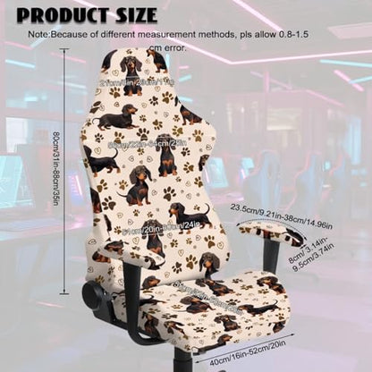 Gaming Chair Cover Set with Armrest Covers Stretch Decorative Racing Office Reclining Chair Cover Scratch-Resistant Computer Armchair Slipcover, Dachshund Dog Paw Heart-Shaped Beige - color: Dachshund Dog Paw Heart-shaped Beige