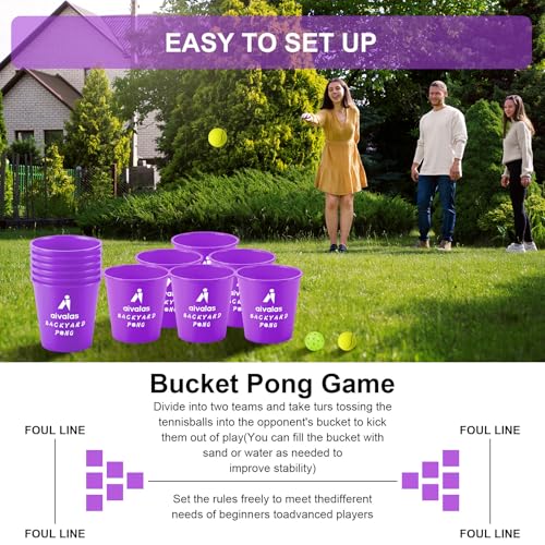 Aivalas Yard Pong Outdoor Games, Giant Yard Games Set with 12 Buckets and Balls for Adults and Family, Toss Game Throwing Games for Beach, Camping, Lawn and Backyard - color: Purple