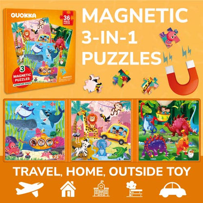 QUOKKA Magnetic Puzzles for Kids Ages 4-6 – 36 Pieces Sudoku Toddler Puzzles Ages 2-4 – Travel Games for Kids 3-5 – Animal Jungle Sea Toddler Travel Toys – Car Airplane Road Trip Games for Boys&Girls - style: 2. JUNGLE 36 PCS