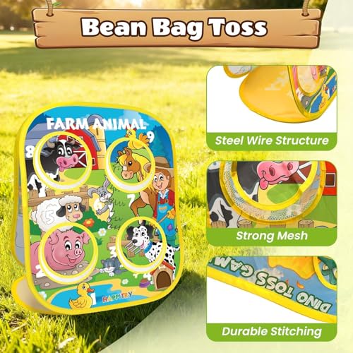 3-in-1 Farm Animal Bean Bag Toss Game for Boy Toddler Ages 3 4 5 Year Old, Cornhole Bags Set for 3-5 Preschool Kid, Outdoor Play Outside Toys in Backyard Lawn, Indoor Family Party Game, Birthday Gifts - style: Farm