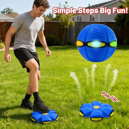 Magic Metaball, Magic Bouncing Ball, 2PCS Magic Flying Saucer Interactive Pop-Up Transform Toy, Family Interaction Blue and Green Bouncy Ball, Delay Frisbee Flying Disc Toy with 6 Light - color: Green & Blue