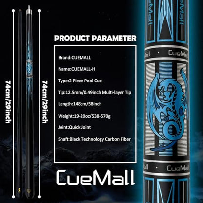 CueMall 58" 2-Piece Billiard Pool Cue Sticks,12.5mm Fiberglass Graphite Composite Billiard Cue Sticks,19oz Pool Sticks Tacos de billar for Adults Men/Women, House or Commercial/Bar Use - color: CueMall-H