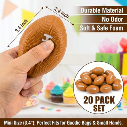 ALISSAR 20-Pack 3.4" Mini Football Stress Balls, Mini Foam Footballs for Football Party Superbowl Decoration, School Carnival Reward Gift