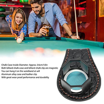Fockety Leather Engraved Chalk Holder with Octagon Chalk Holder, Magnetic Vegetable Tanned Leather Pool Cue Snooker Cue Chalk Holder Billiard Chalk Holder Billiard Accessories