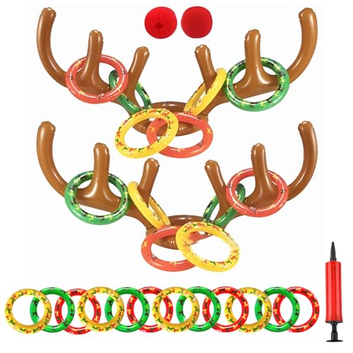 JOYFISCO 2 Set Inflatable Reindeer Ring Toss Game for Christmas Party Favors Supplies Indoor Outdoor Xmas Fun Games for Families