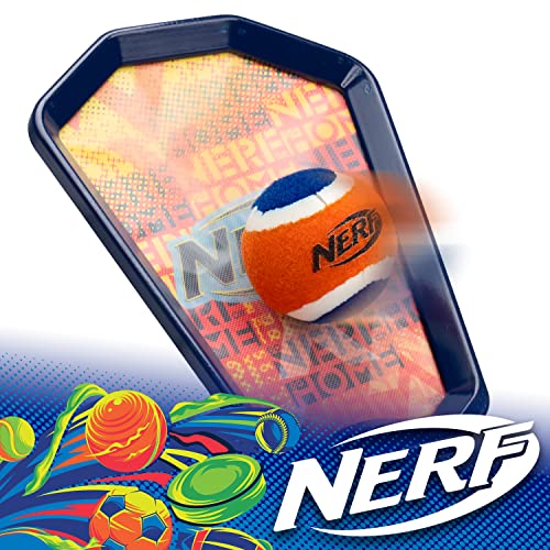 Nerf Toss and Catch Game with Paddles + Ball - Tennis Catch Game with (2) Self- Stick Paddles - Perfect Kids Beach Toy + Backyard Set - Includes 2 Sticky Mitts + Tennis Ball
