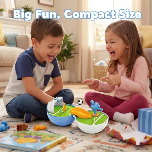 Mini Tabletop Football Game in a Ball, Travel-Ready Pocket Soccer Board Game with Launcher & Goalkeeper, Desktop Sports Toy for Kids Ages 3+
