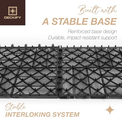 9Pcs Premium Acacia Wood Interlocking Patio Deck Tiles, 12 x 12 x 0.9 Inch Outdoor Flooring, Waterproof for All-Weather Use – Crossed, Gray