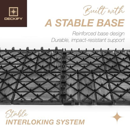 9Pcs Premium Acacia Wood Interlocking Patio Deck Tiles, 12 x 12 x 0.9 Inch Outdoor Flooring, Waterproof for All-Weather Use – Crossed, Gray
