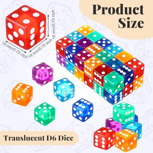 Seenelling 36 Piece 19 mm Casino Style Craps Dice Sets Acrylic and Translucent D6 Dice, Square W/Rounded Edge for Casino, Craps, Table Games and Board Games (Classic Color) - color: Classic Color
