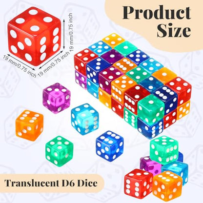 Seenelling 36 Piece 19 mm Casino Style Craps Dice Sets Acrylic and Translucent D6 Dice, Square W/Rounded Edge for Casino, Craps, Table Games and Board Games (Classic Color) - color: Classic Color